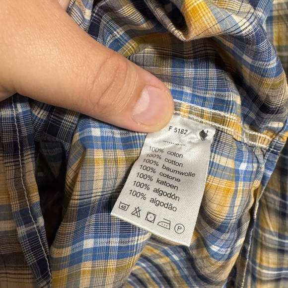 LACOSTE Men's Long Sleeve Button Down Plaid Modern Fit Shirt, Yellow/ Blue - XL - Picture 8 of 10